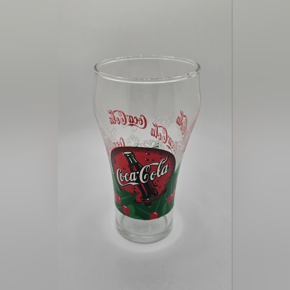 Coca-Cola Christmas Holiday "Holly & Snowflakes" Bell Shaped 6" Coke Drink Glass